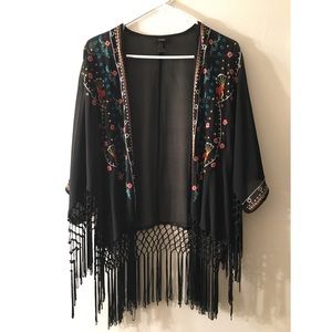 Embroidered Fringe Kimono